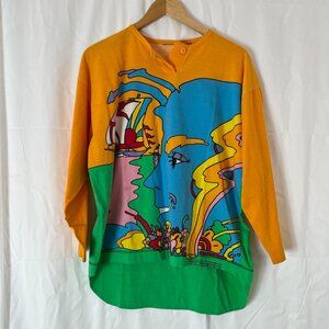 Vintage 1980's Peter Max Mystic Sailing Psychedelic All Over Print Unisex Shirt